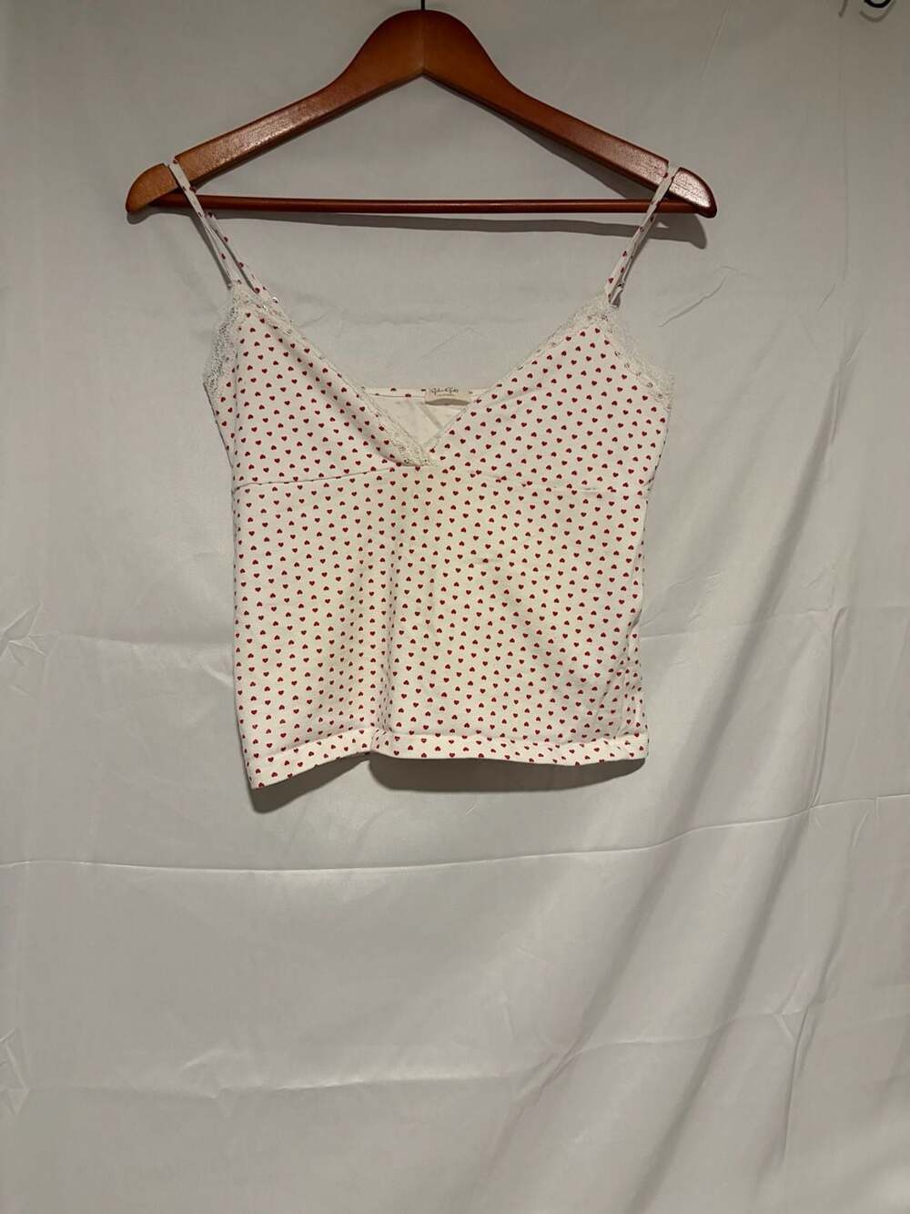 John Galt Women's Red Heart Print Lace Trim Camisole Top